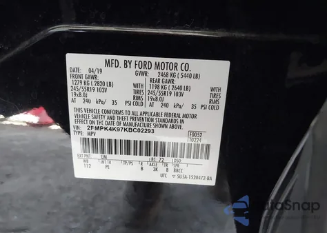 2019 Ford Edge Titanium z USA, uszkodzony, nr VIN 2FMPK4K97KBC02293